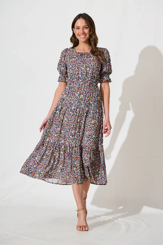 Midi dresses with ribbed textures for a unique and tactile appearanceLaura Midi Dress In Blue Multi Ditsy Midi dresses with ribbed textures for a unique and tactile appearanceLaura Midi Dress In Blue Multi Ditsy