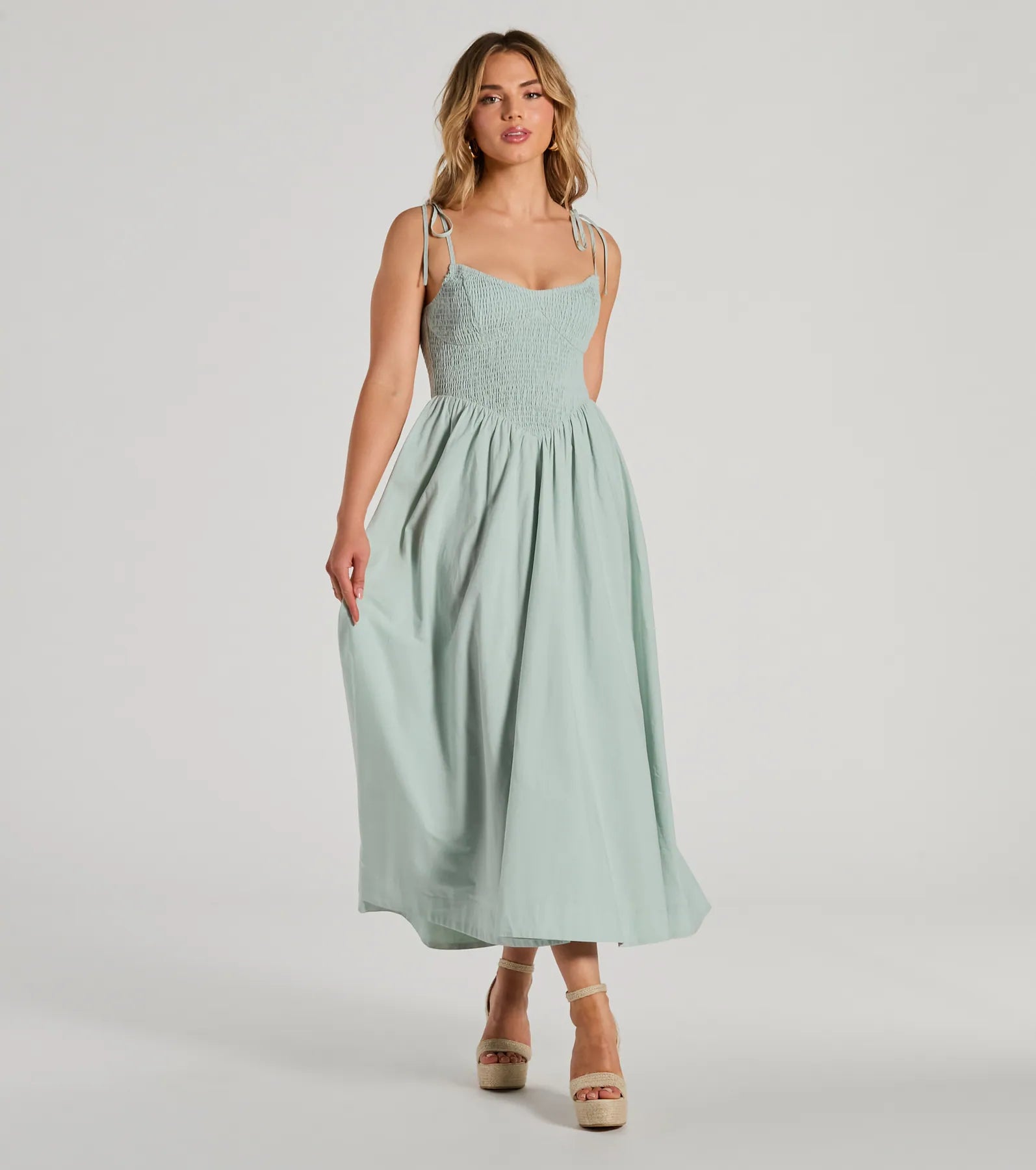 Midi dresses with pleated skirts for a timeless and elegant appealPicture Perfect V-Neck Smocked A-Line Midi Dress Midi dresses with pleated skirts for a timeless and elegant appealPicture Perfect V-Neck Smocked A-Line Midi Dress