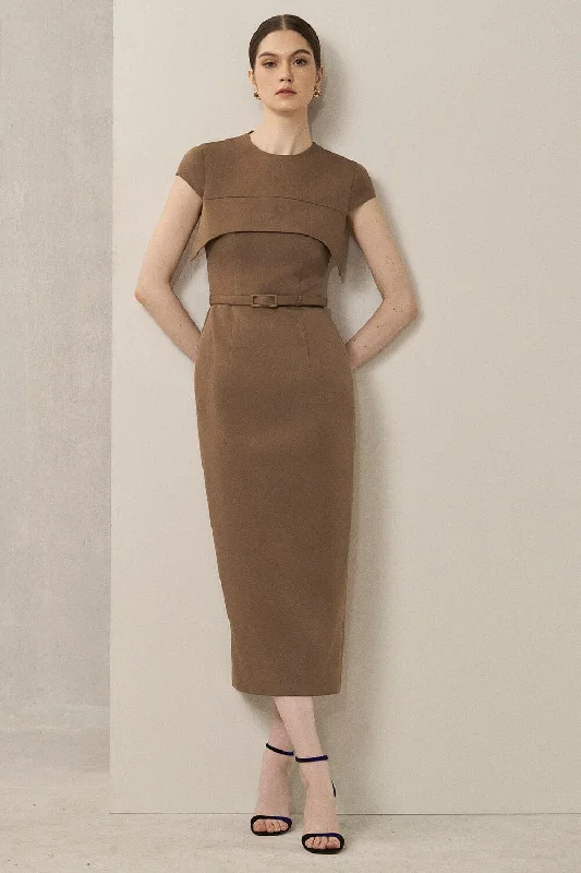 Midi dresses with lace - up fronts for a unique and adjustable styleRegina Pencil Round Neck Polycotton Midi Dress Midi dresses with lace - up fronts for a unique and adjustable styleRegina Pencil Round Neck Polycotton Midi Dress
