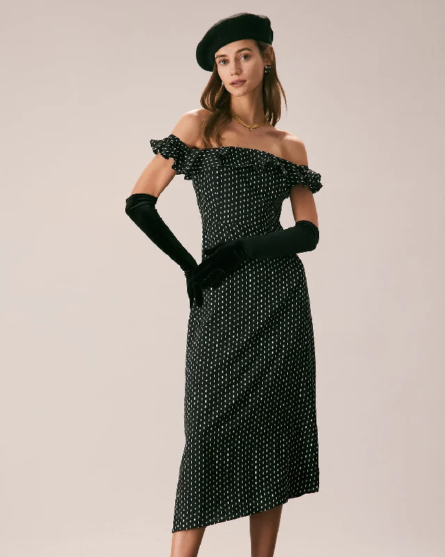 Midi dresses with one - shoulder designs for a modern and asymmetric styleThe Black Off The Shoulder Ruffle Midi Dress Midi dresses with one - shoulder designs for a modern and asymmetric styleThe Black Off The Shoulder Ruffle Midi Dress