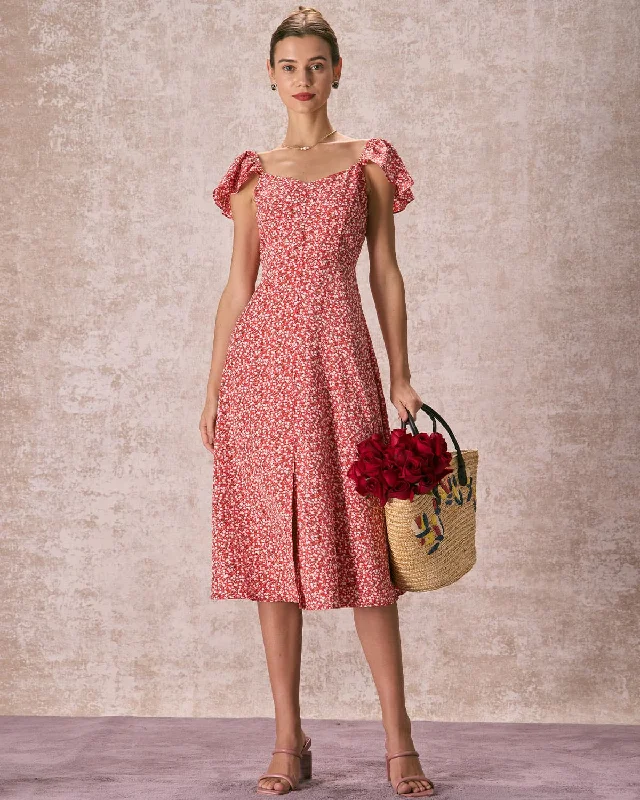 Midi dresses with side slits for a sexy and elegant appearanceThe Red V-Neck Front Slit Floral Midi Dress Midi dresses with side slits for a sexy and elegant appearanceThe Red V-Neck Front Slit Floral Midi Dress