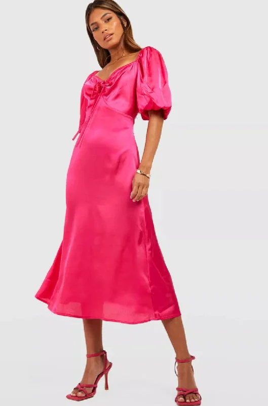 Midi dresses with off - the - shoulder necklines for a flirty lookTiffany Pink Satin Midi Dress Midi dresses with off - the - shoulder necklines for a flirty lookTiffany Pink Satin Midi Dress