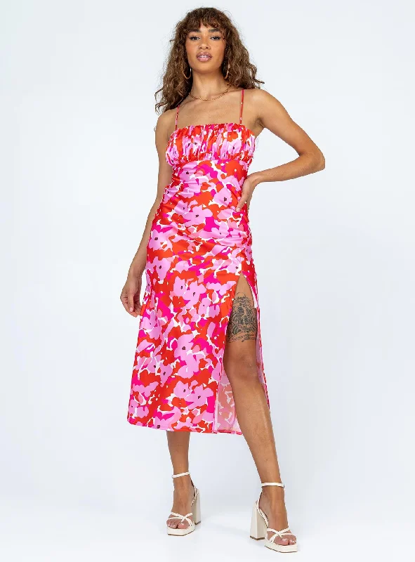 Midi dresses with ruched sleeves for a more fitted and stylish arm lookTinzia Midi Dress Red Floral Midi dresses with ruched sleeves for a more fitted and stylish arm lookTinzia Midi Dress Red Floral