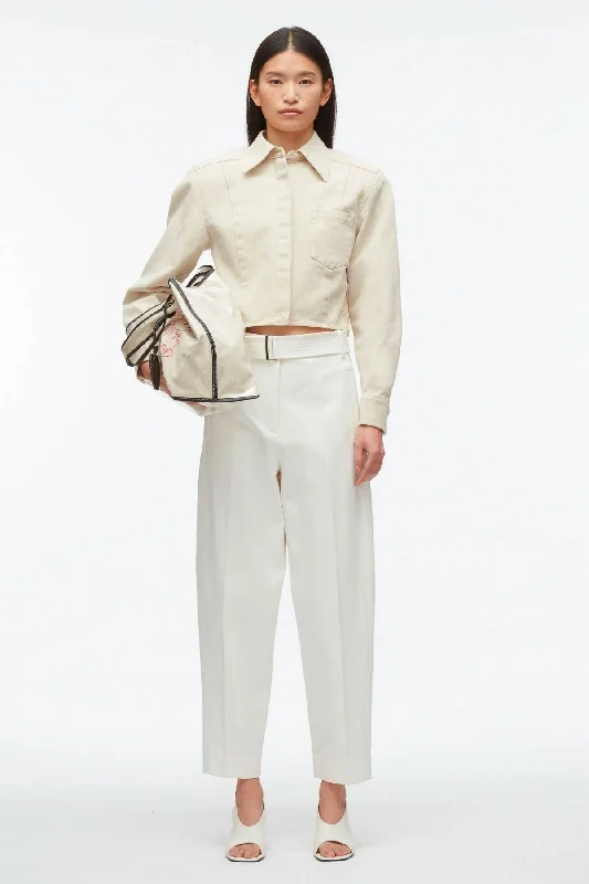 Denim Top with a Peplum Hem for a Flirty and Feminine Look3.1 Phillip Lim Denim Cropped Shirt with Shoulder Pads - Ecru Denim Top with a Peplum Hem for a Flirty and Feminine Look3.1 Phillip Lim Denim Cropped Shirt with Shoulder Pads - Ecru