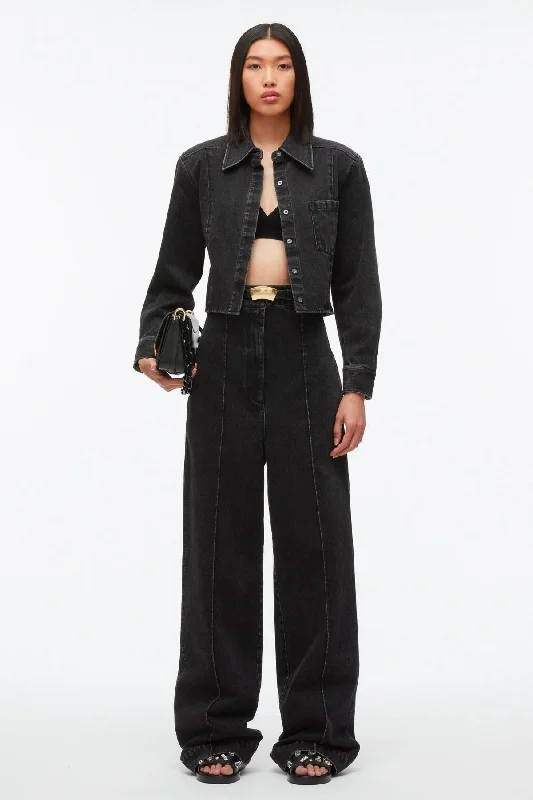 Button - Down Denim Top with a Classic Design3.1 Phillip Lim Denim Cropped Shirt with Shoulder Pads - Washed Black Button - Down Denim Top with a Classic Design3.1 Phillip Lim Denim Cropped Shirt with Shoulder Pads - Washed Black
