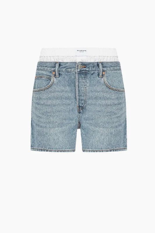 Cropped Denim Top to Pair with High - Waisted BottomsAlexander Wang Loose Boxer Denim Shorts - Vintage Faded Indigo Cropped Denim Top to Pair with High - Waisted BottomsAlexander Wang Loose Boxer Denim Shorts - Vintage Faded Indigo