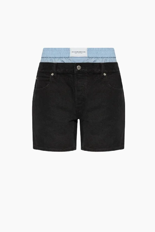 Denim Top with a Peplum Hem for a Flirty and Feminine LookAlexander Wang Loose Boxer Denim Shorts - Washed Black Denim Top with a Peplum Hem for a Flirty and Feminine LookAlexander Wang Loose Boxer Denim Shorts - Washed Black