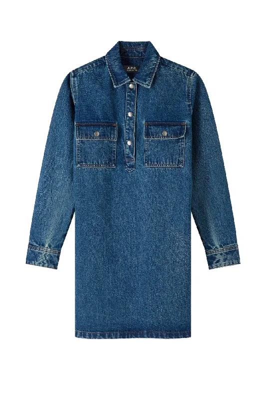 Studded Denim Top for a Glamorous and Bold StyleA.P.C. Mia Longsleeve Denim Dress - Light Blue Studded Denim Top for a Glamorous and Bold StyleA.P.C. Mia Longsleeve Denim Dress - Light Blue