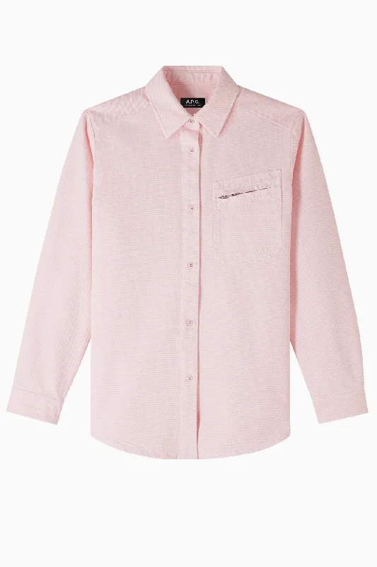Washed - Out Denim Top for a Vintage AestheticA.P.C. Tina Organic Cotton Denim Shirt - Pale Pink Washed - Out Denim Top for a Vintage AestheticA.P.C. Tina Organic Cotton Denim Shirt - Pale Pink
