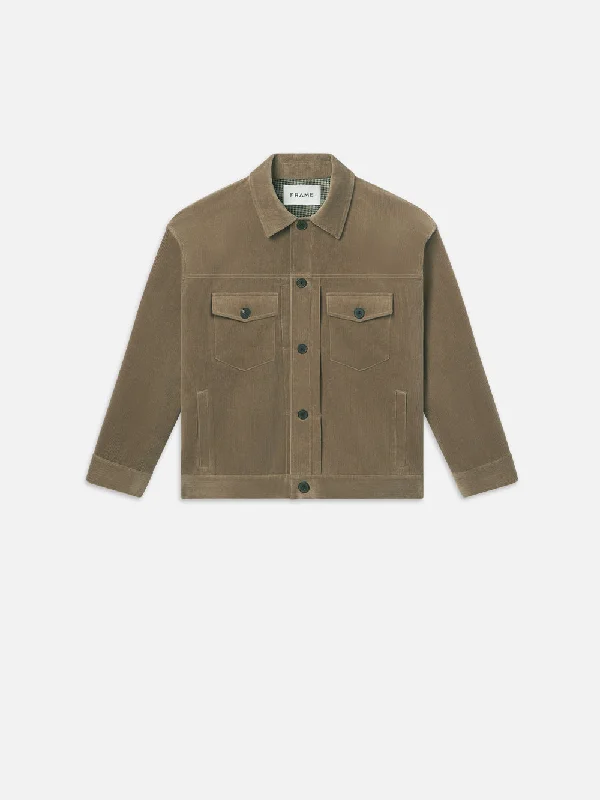 Embroidered Denim Top with Intricate PatternsCorduroy Trucker Jacket -- Soft Mocha