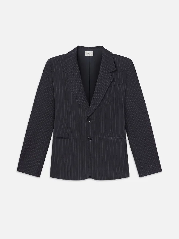 Denim Top with a Belted Waist for a Defined SilhouetteGrandfather Blazer -- Navy Multi Denim Top with a Belted Waist for a Defined SilhouetteGrandfather Blazer -- Navy Multi