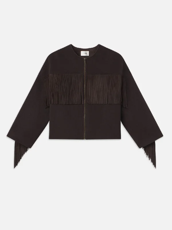 Sleeveless Denim Top for a Cool Summer LookMix Suede Fringe Coat -- Chocolate Brown