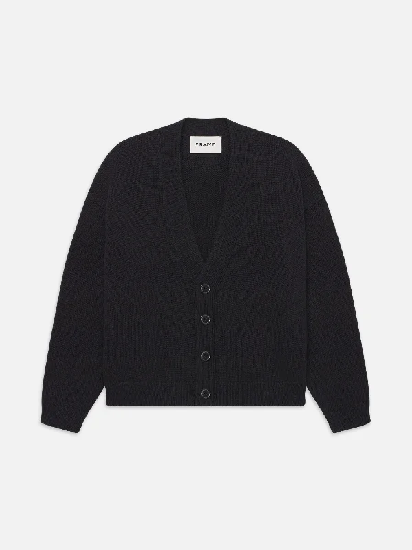 Patchwork Denim Top with a Unique and Artistic AppealRib Cardigan -- Black