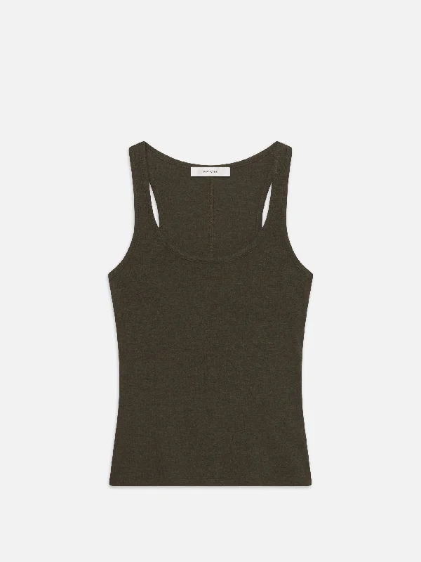 Denim Top with a Collared Neckline for a Preppy StyleRib Scoop Neck Tank -- Rich Military Heather Denim Top with a Collared Neckline for a Preppy StyleRib Scoop Neck Tank -- Rich Military Heather