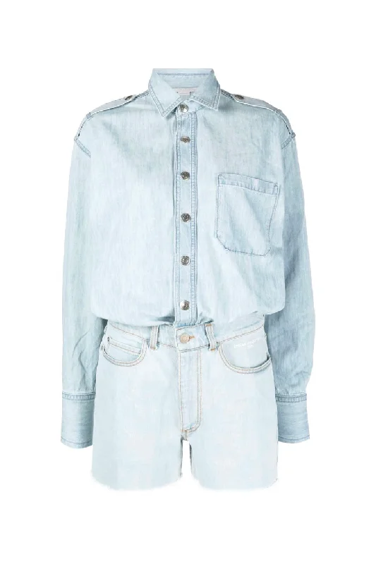 Denim Top for a Music Festival with a Rock - n - Roll VibeStella McCartney Denim Playsuit - Pale Blue Denim Top for a Music Festival with a Rock - n - Roll VibeStella McCartney Denim Playsuit - Pale Blue