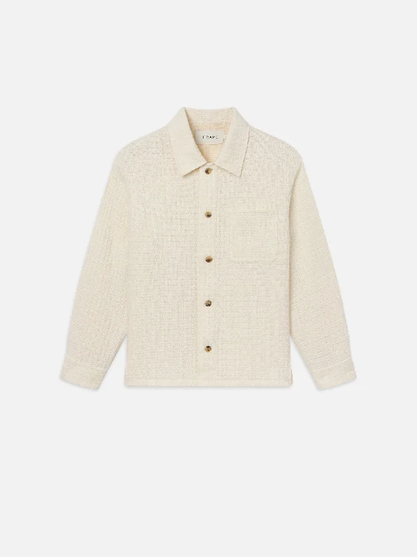 Denim Top with a Peplum Hem for a Flirty and Feminine LookTextured Shirt Jacket -- Off White