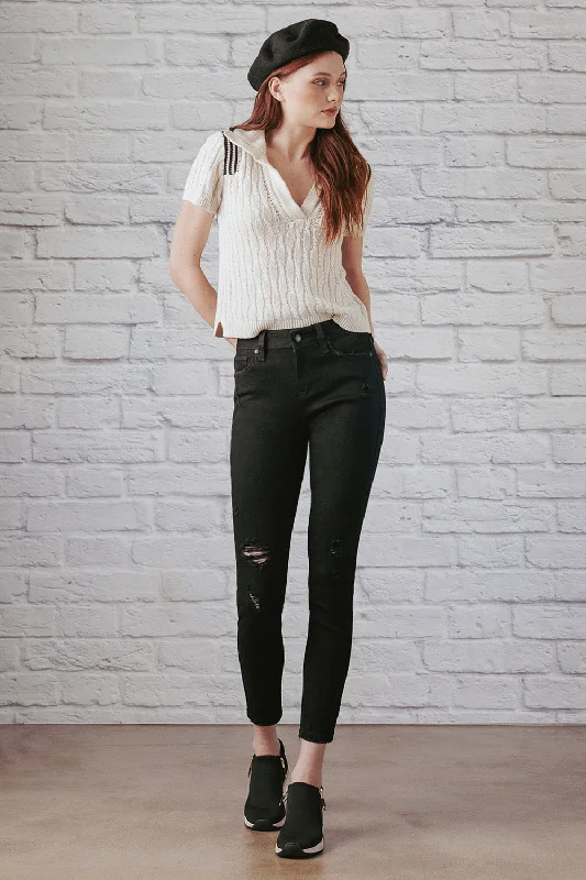 Cropped Denim Top to Pair with High - Waisted BottomsDestructed Ankle Skinny Jeans