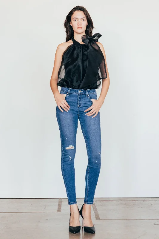 Long - Sleeve Denim Top for Cold Weather LayeringDestructed Ankle Skinny Jeans