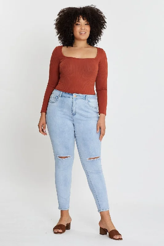 Women's pants for yoga studio Cargo women jeans with multiple pockets for added functionality Blue High Rise Knee Distress Denim Skinny Jeans Women's pants for yoga studio Cargo women jeans with multiple pockets for added functionality Blue High Rise Knee Distress Denim Skinny Jeans