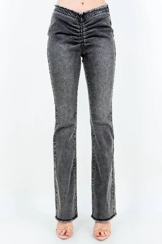 Women's pants for music festivals Ripped women jeans for a rebellious and fashion - forward style Chic V Cut Ruched Flare Pants In Black Women's pants for music festivals Ripped women jeans for a rebellious and fashion - forward style Chic V Cut Ruched Flare Pants In Black