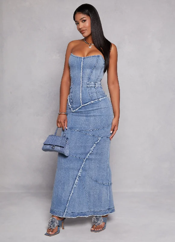 Women's unisex - style casual pants Ripped women jeans for a rebellious and fashion - forward style Denim Frayed Corset Maxi Dress Women's unisex - style casual pants Ripped women jeans for a rebellious and fashion - forward style Denim Frayed Corset Maxi Dress