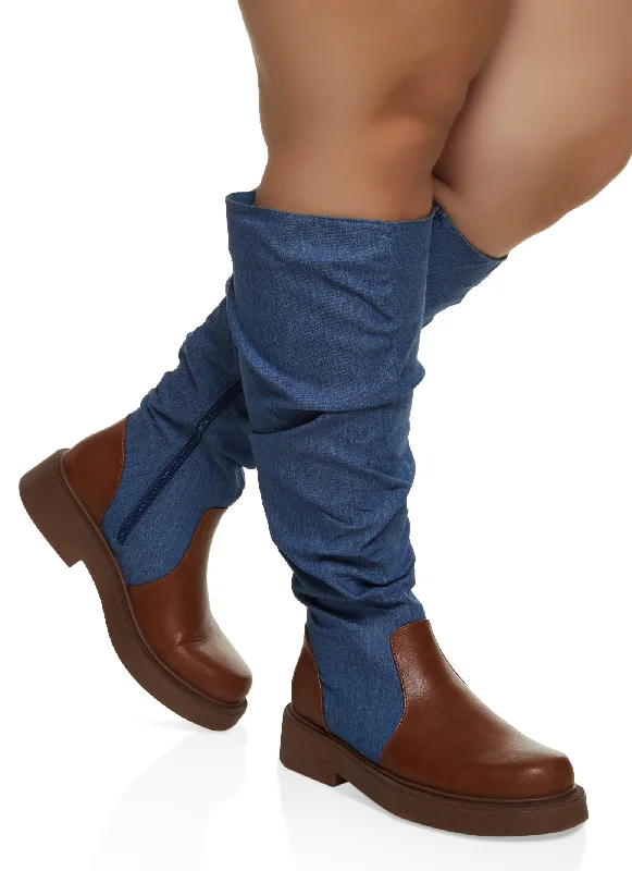 Women's paisley bohemian pants Embroidered women jeans with intricate patterns Round Toe Ruched Wide Calf Boots Women's paisley bohemian pants Embroidered women jeans with intricate patterns Round Toe Ruched Wide Calf Boots