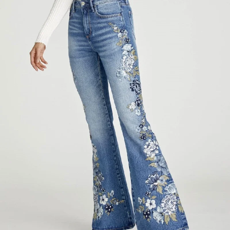 Women's winter - warm fleece - lined pants Bootcut women jeans to complement various shoe styles Driftwood "Farrah Bluebell" Flared Hand Embroidered Jeans Women's winter - warm fleece - lined pants Bootcut women jeans to complement various shoe styles Driftwood "Farrah Bluebell" Flared Hand Embroidered Jeans