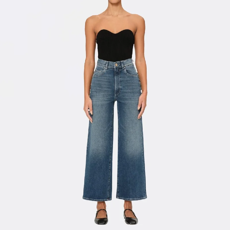 Women's pants with reflective strips Acid - wash women jeans with a retro finish Hepburn Wide Leg Women's pants with reflective strips Acid - wash women jeans with a retro finish Hepburn Wide Leg