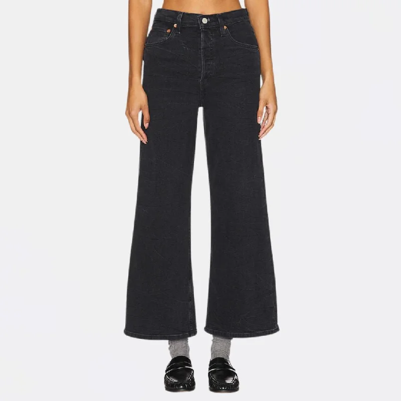 Women's pants for swimming (board shorts style) High - rise flare women jeans for a 70s - inspired look High Rise Wide Leg Crop (Black Vein) Women's pants for swimming (board shorts style) High - rise flare women jeans for a 70s - inspired look High Rise Wide Leg Crop (Black Vein)