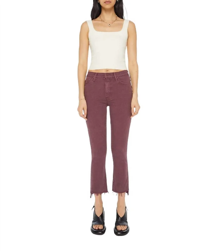 Women's pants for travel Embellished women jeans with studs or rhinestones for a glamorous touch Insider Crop Step Fray Jeans In Mauve Wine Women's pants for travel Embellished women jeans with studs or rhinestones for a glamorous touch Insider Crop Step Fray Jeans In Mauve Wine