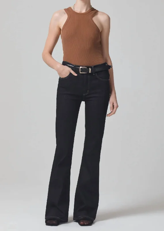 Women's pants with adjustable cuffs Dark - wash women jeans for a sophisticated and slimming effect Isola Flare Jean In Solace Women's pants with adjustable cuffs Dark - wash women jeans for a sophisticated and slimming effect Isola Flare Jean In Solace