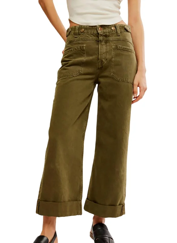 Women's budget - friendly denim pants Button - fly women jeans with a traditional touch Palmer Cuffed Jean In Army Women's budget - friendly denim pants Button - fly women jeans with a traditional touch Palmer Cuffed Jean In Army