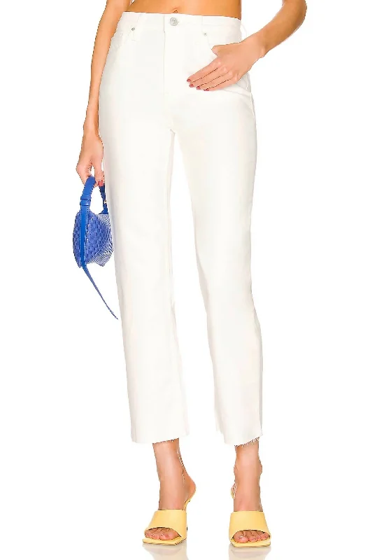 Women's hand - made artisanal pants Acid - wash women jeans with a retro finish Remi High Rise Ankle Jeans In White Women's hand - made artisanal pants Acid - wash women jeans with a retro finish Remi High Rise Ankle Jeans In White