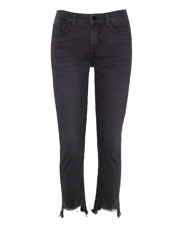 Women's embroidered ethnic pants Ripped women jeans for a rebellious and fashion - forward style Women's Ankle Straight Jeans In Washed Black