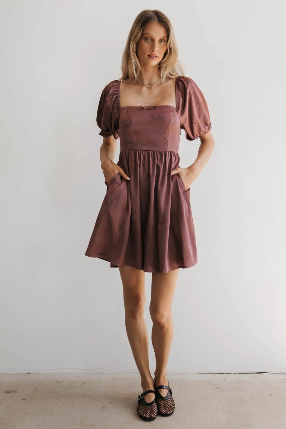 Mini dresses with off - the - shoulder stylesAlexis Satin Mini Dress in Mauve