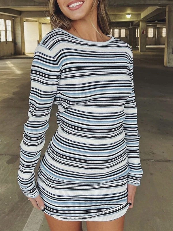 Animal print mini dresses for a bold statementBerryBetty - Backless Long Sleeve Striped Knit Mini Dress Animal print mini dresses for a bold statementBerryBetty - Backless Long Sleeve Striped Knit Mini Dress