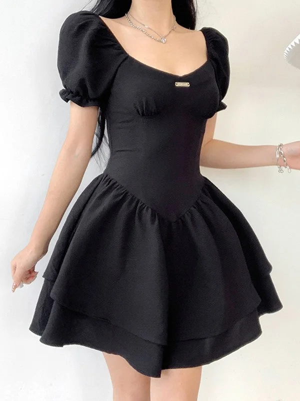 Printed mini dresses for a casual day outBerryBetty - Black Puff Sleeve Corset Mini Dress Printed mini dresses for a casual day outBerryBetty - Black Puff Sleeve Corset Mini Dress