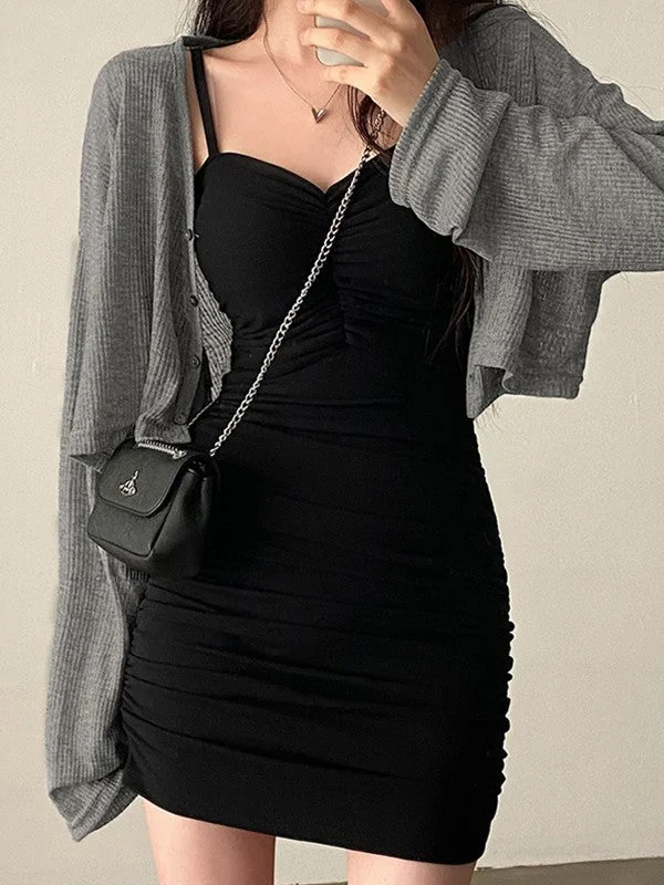 Metallic mini dresses for a glamorous eventBerryBetty - Black Ruched Bodycon Mini Dress