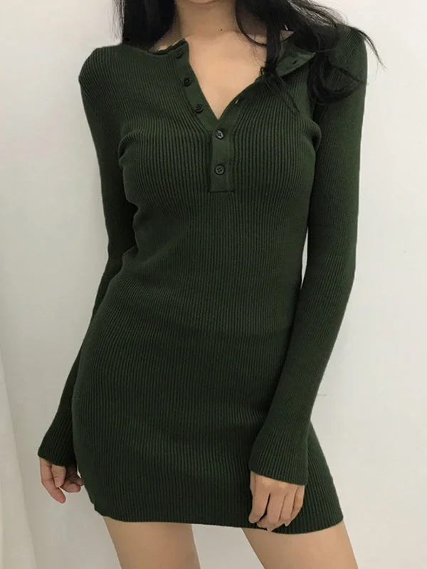 Mini dresses with cut - out details for a trendy lookBerryBetty - Button Front Ribbed Knit Long Sleeve Mini Dress Mini dresses with cut - out details for a trendy lookBerryBetty - Button Front Ribbed Knit Long Sleeve Mini Dress