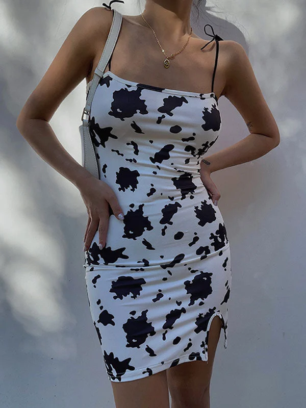 Mini dresses with halter necks for a stylish choiceBerryBetty - Cow Print Tie Strap Mini Dress Mini dresses with halter necks for a stylish choiceBerryBetty - Cow Print Tie Strap Mini Dress