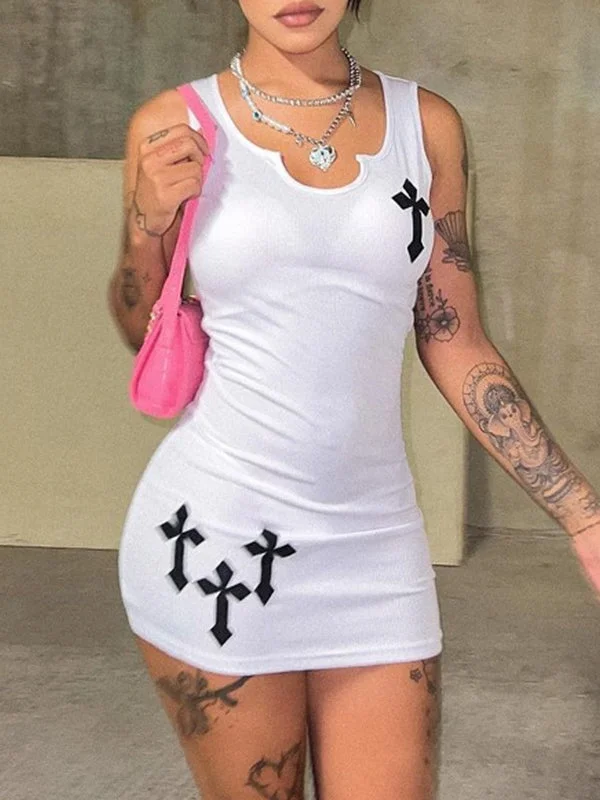 Mini dresses with V - necklines for a flattering shapeBerryBetty - Cross Patch Ribbed Sleeveless Mini Dress Mini dresses with V - necklines for a flattering shapeBerryBetty - Cross Patch Ribbed Sleeveless Mini Dress