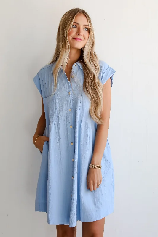 Mini dresses with button - down frontsCute Poise Light Blue Mini Dress