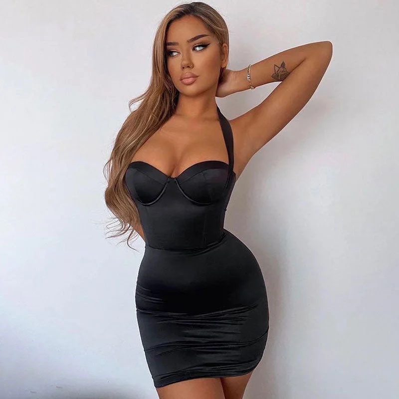Mini dresses with cut - out details for a trendy lookBerryBetty - Halter Neck Bustier Corset Party Mini Dress - Black