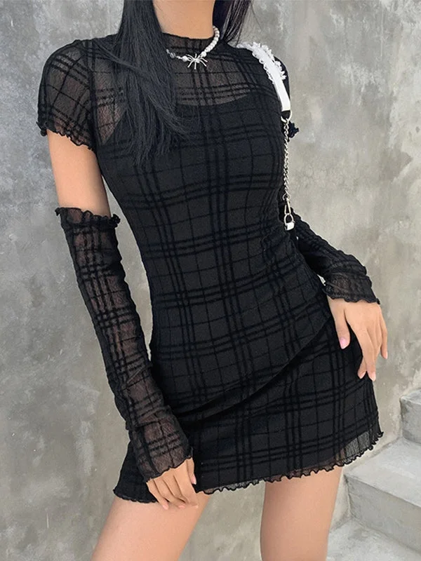 Mini dresses with spaghetti straps for a delicate lookBerryBetty - Gloves Design Checkered Mini Dress Set Mini dresses with spaghetti straps for a delicate lookBerryBetty - Gloves Design Checkered Mini Dress Set