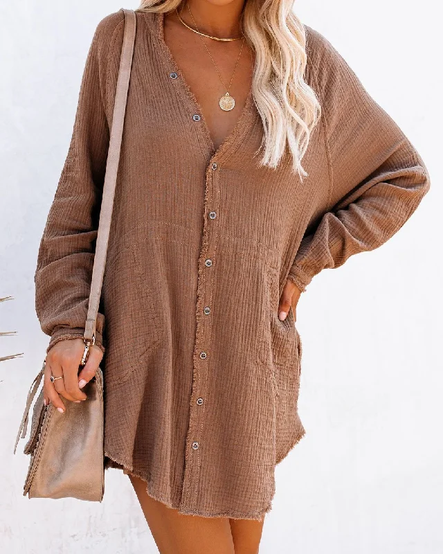 Printed mini dresses for a casual day outKennedy Cotton Pocketed Button Down Tunic - Curry Printed mini dresses for a casual day outKennedy Cotton Pocketed Button Down Tunic - Curry