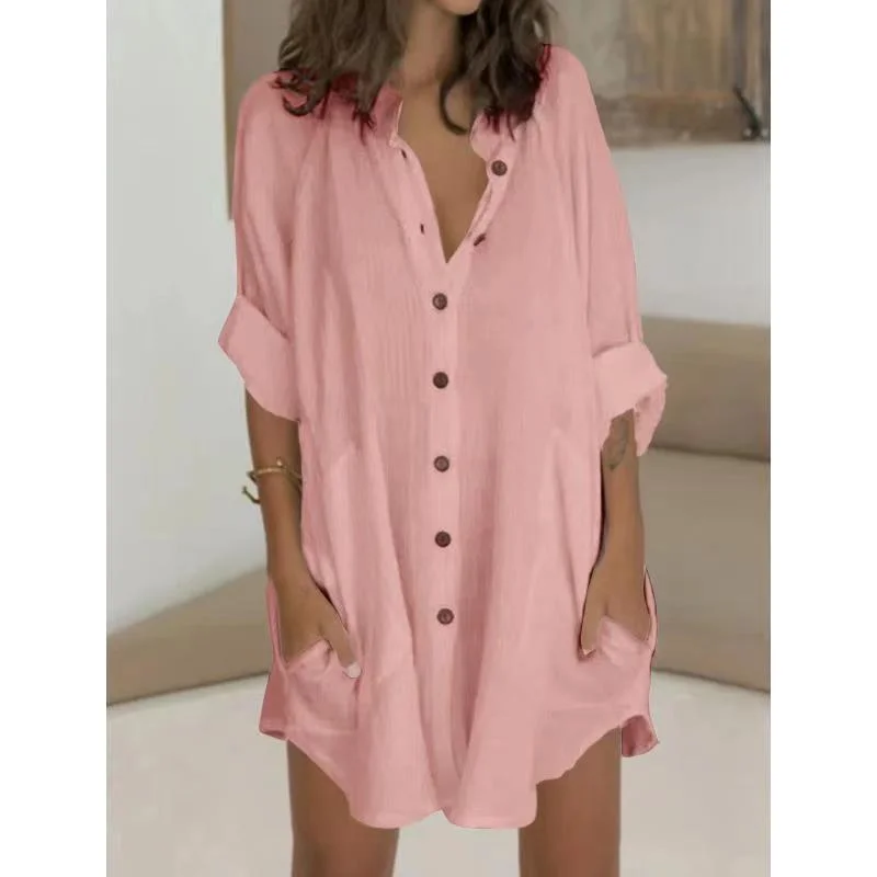 Mini dresses with one - shoulder designsKennedy Cotton Pocketed Button Down Tunic - Rose Dust Mini dresses with one - shoulder designsKennedy Cotton Pocketed Button Down Tunic - Rose Dust