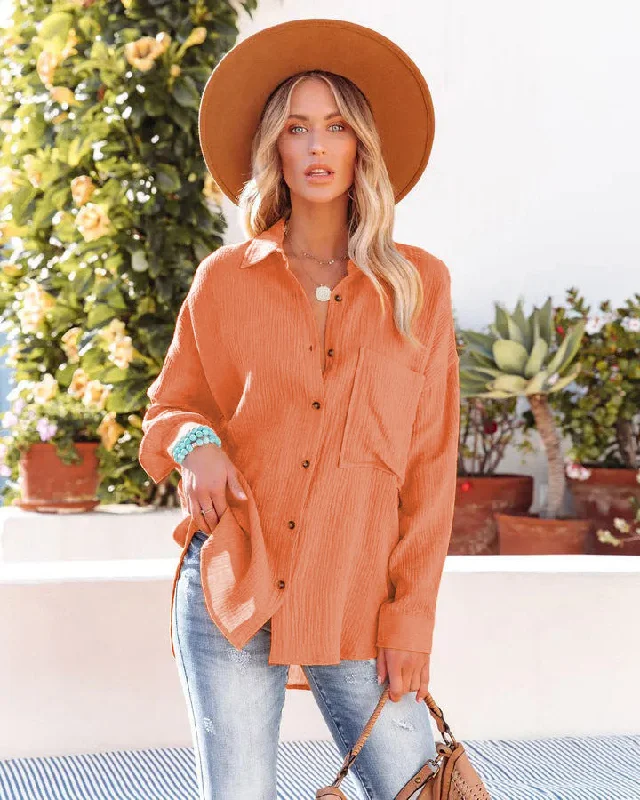 Cotton mini dresses for a comfortable everyday optionKennedy Cotton Pocketed Button Down Tunic - Tangerine Cotton mini dresses for a comfortable everyday optionKennedy Cotton Pocketed Button Down Tunic - Tangerine