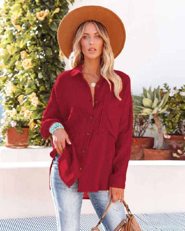 Mini dresses with pleated skirts for a classic lookKennedy Cotton Pocketed Button Down Tunic - Wine - FINAL SALE Mini dresses with pleated skirts for a classic lookKennedy Cotton Pocketed Button Down Tunic - Wine - FINAL SALE