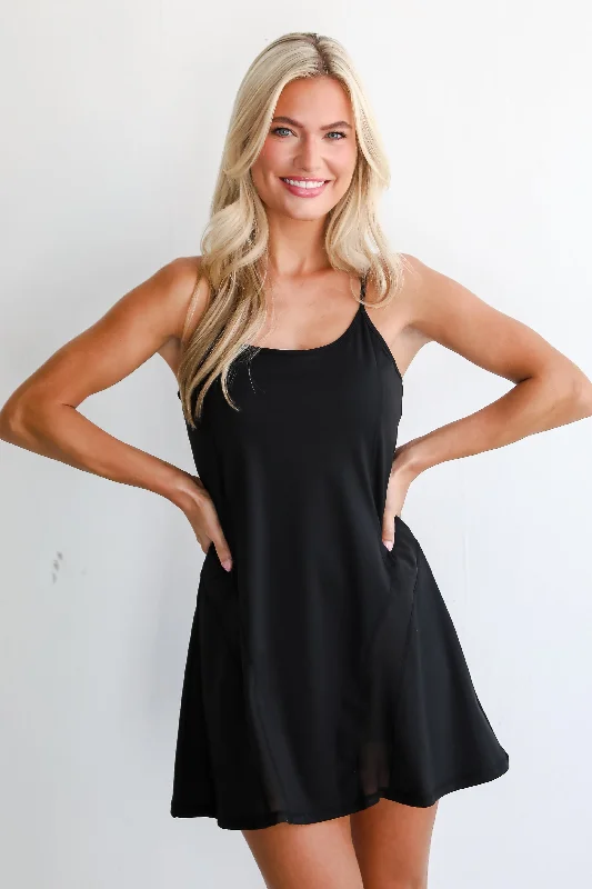 Mini dresses with side slits for a sexy appealFINAL SALE - Kickin' It Black Athletic Dress