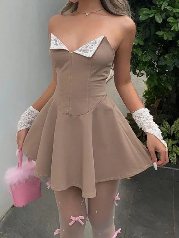 Mini dresses with geometric prints for a modern aestheticBerryBetty - Lace Paneled Strapless Corset Mini Dress Mini dresses with geometric prints for a modern aestheticBerryBetty - Lace Paneled Strapless Corset Mini Dress